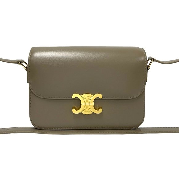 CELINE Classic Triomphe Logo Hardware Leather Mini Shoulder Bag Sacoche Greig... - Picture 1 of 8